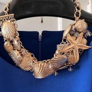 Gold Seashell cluster Necklace - costume